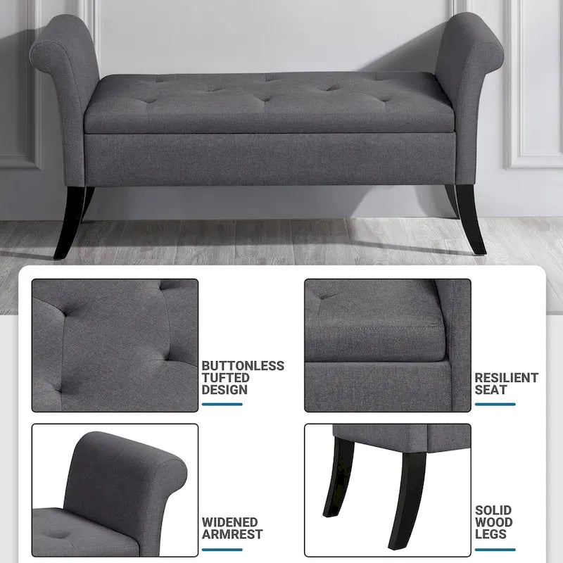 Banc de rangement capitonné Yaheetech en tissu moderne avec pouf rembourré