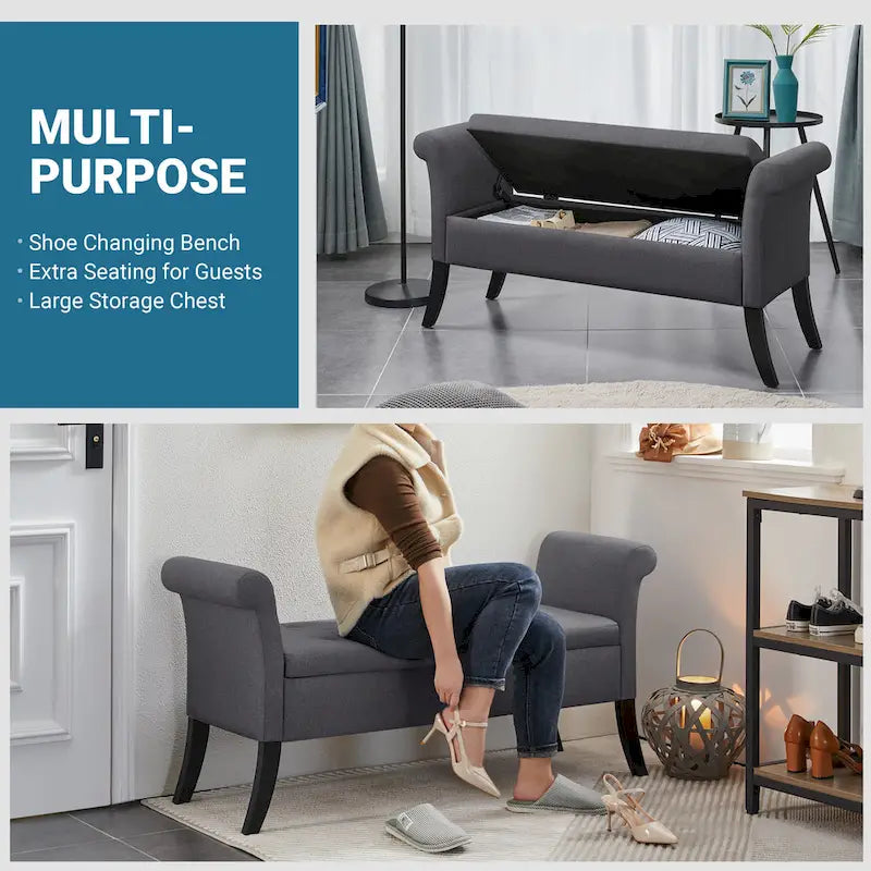 Banc de rangement capitonné Yaheetech en tissu moderne avec pouf rembourré
