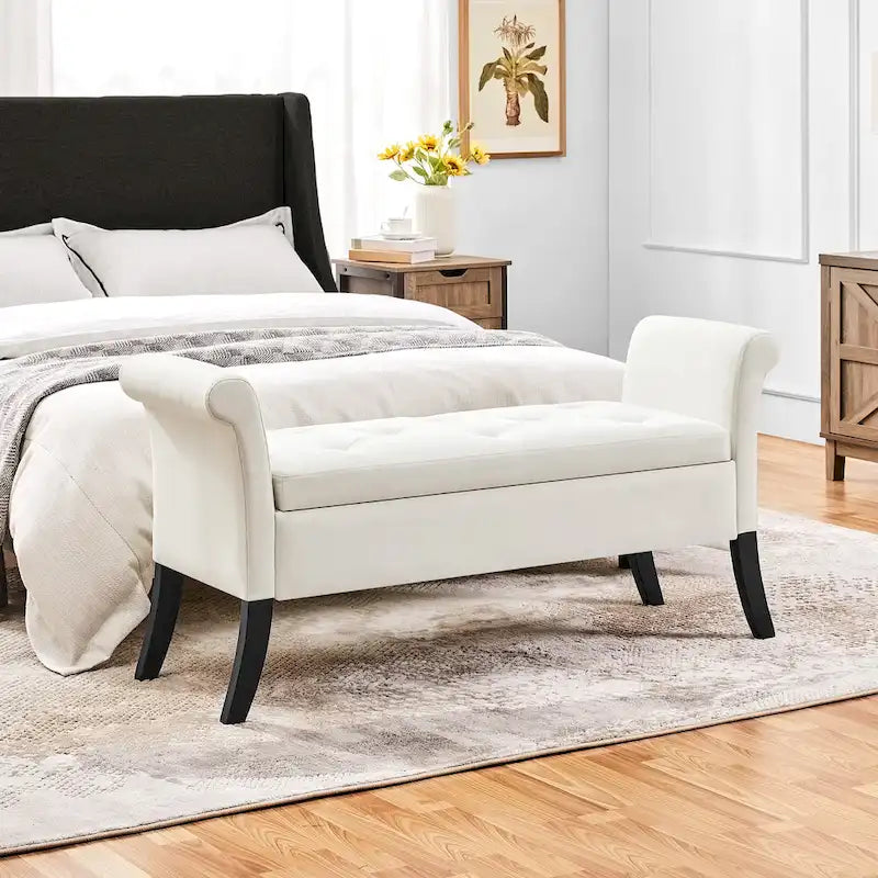 Banc de rangement capitonné Yaheetech en tissu moderne avec pouf rembourré