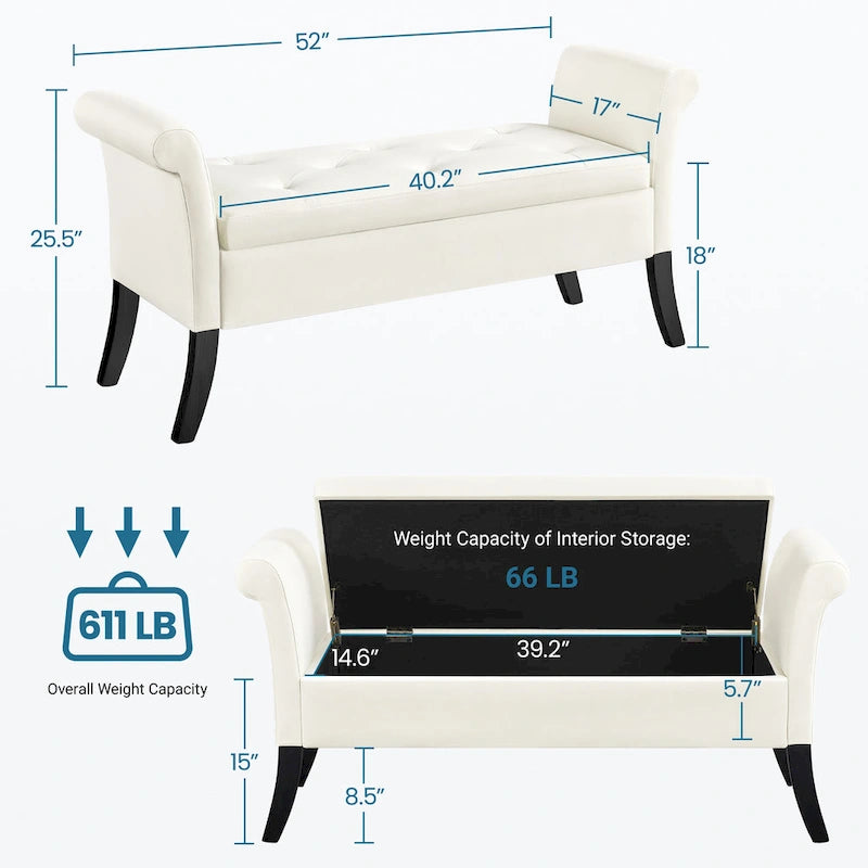 Banc de rangement capitonné Yaheetech en tissu moderne avec pouf rembourré