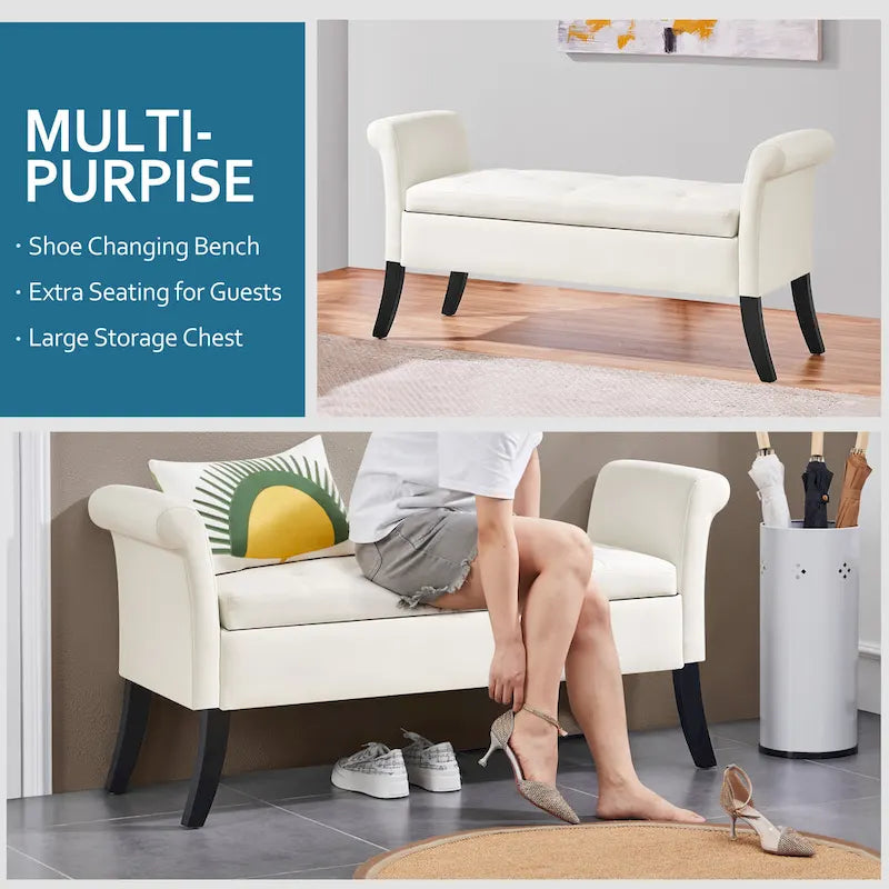 Banc de rangement capitonné Yaheetech en tissu moderne avec pouf rembourré