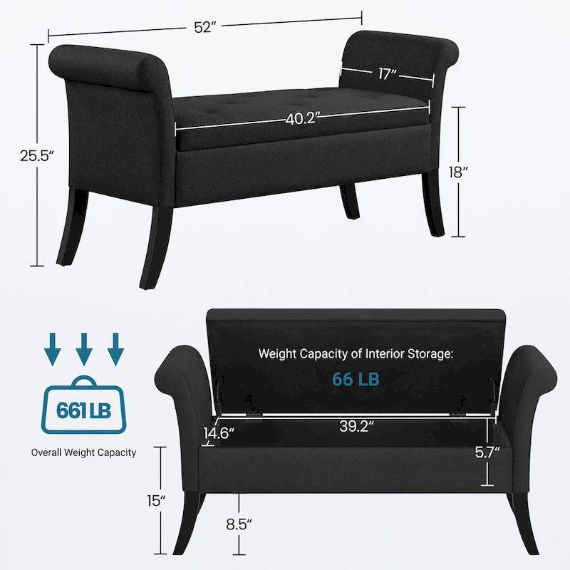 Banc de rangement capitonné Yaheetech en tissu moderne avec pouf rembourré