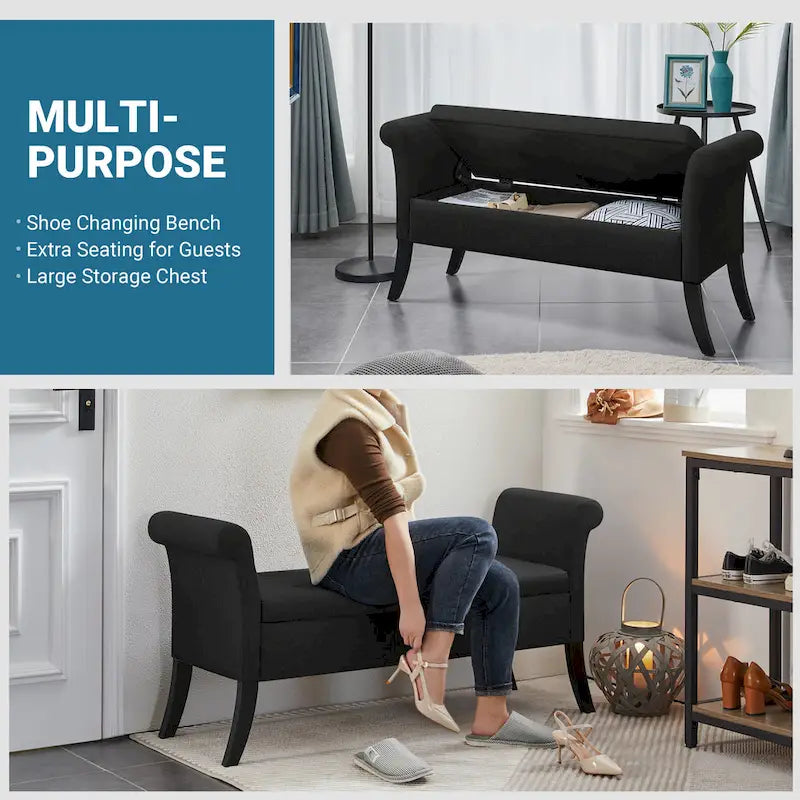 Banc de rangement capitonné Yaheetech en tissu moderne avec pouf rembourré