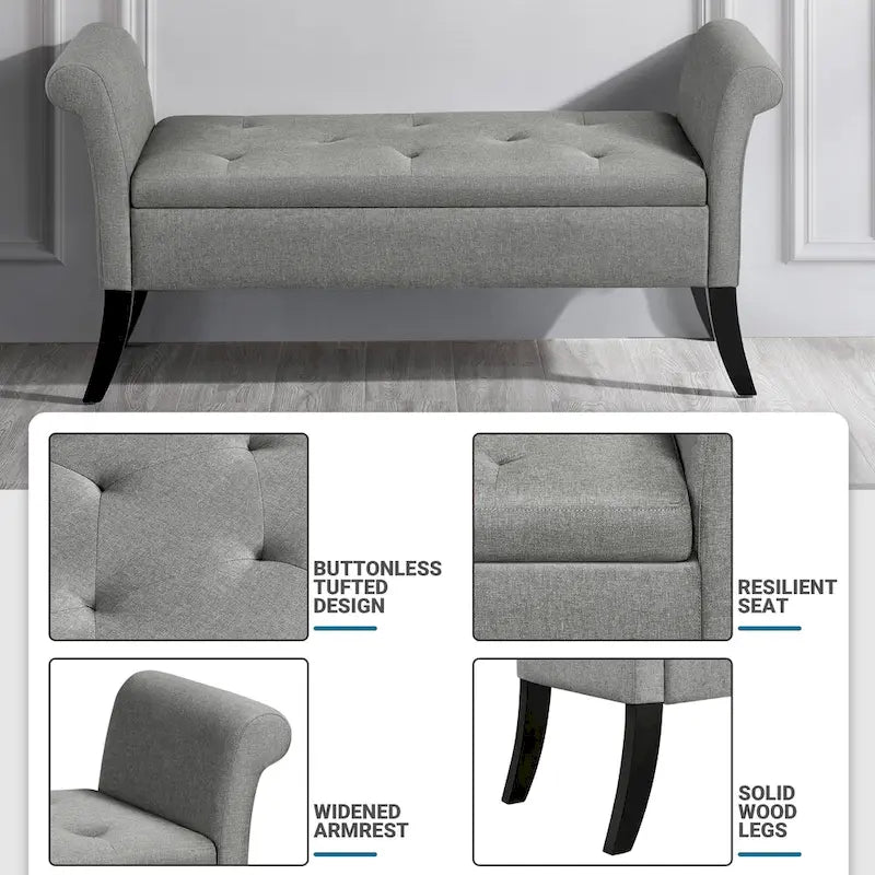 Banc de rangement capitonné Yaheetech en tissu moderne avec pouf rembourré