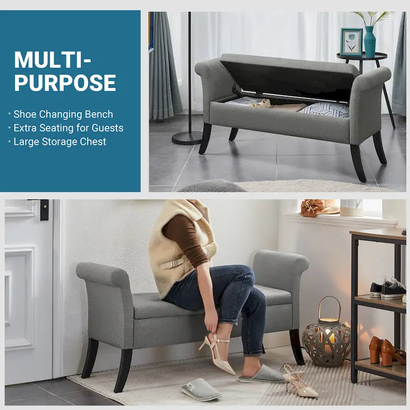 Banc de rangement capitonné Yaheetech en tissu moderne avec pouf rembourré