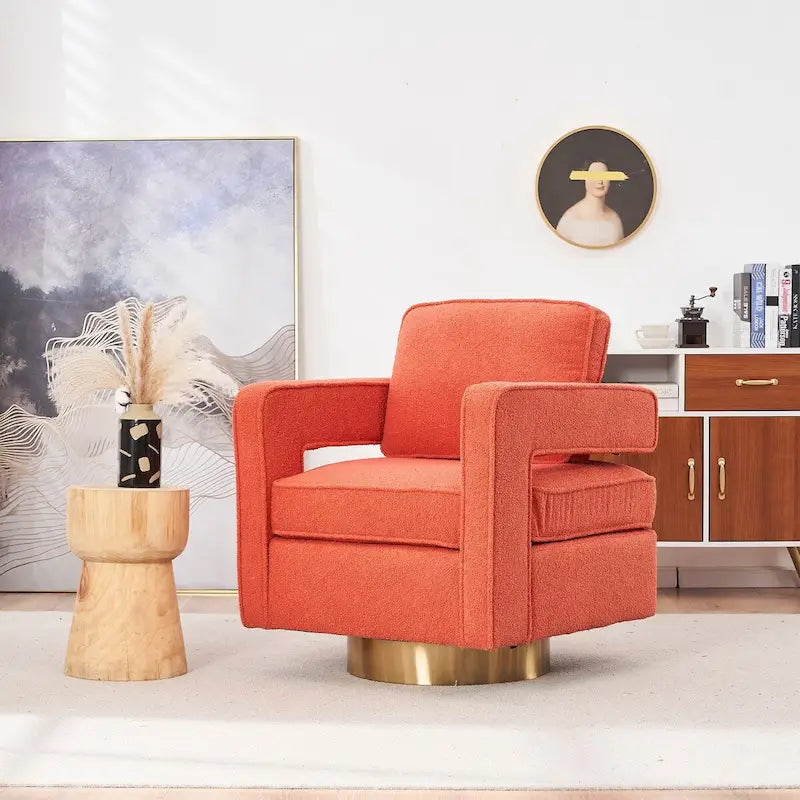 Fauteuil pivotant moderne Ouyessir avec dossier ajouré et base dorée