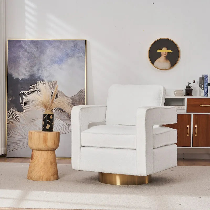 Fauteuil pivotant moderne Ouyessir avec dossier ajouré et base dorée
