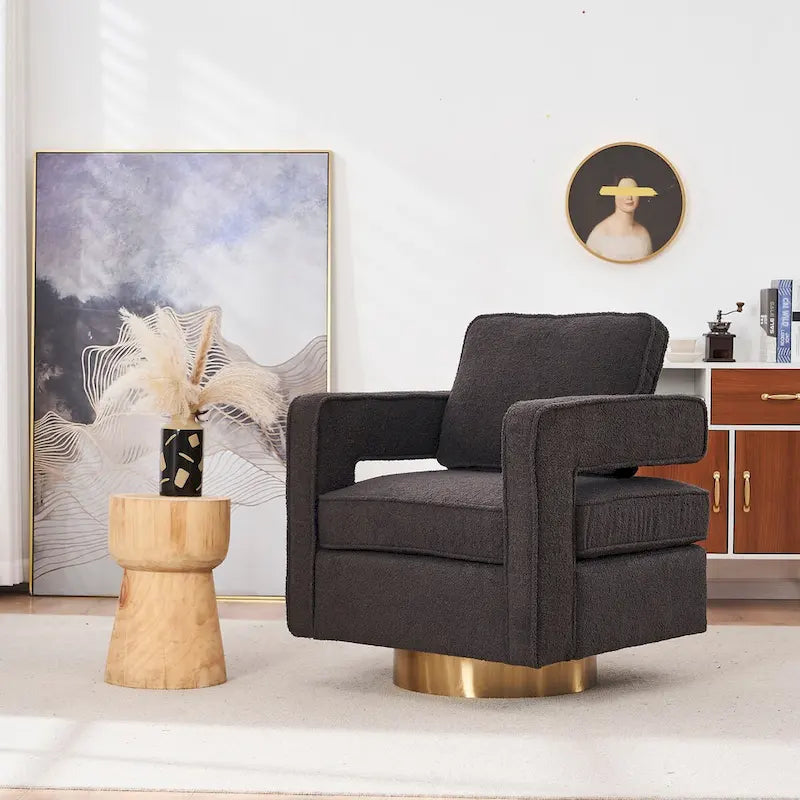 Fauteuil pivotant moderne Ouyessir avec dossier ajouré et base dorée