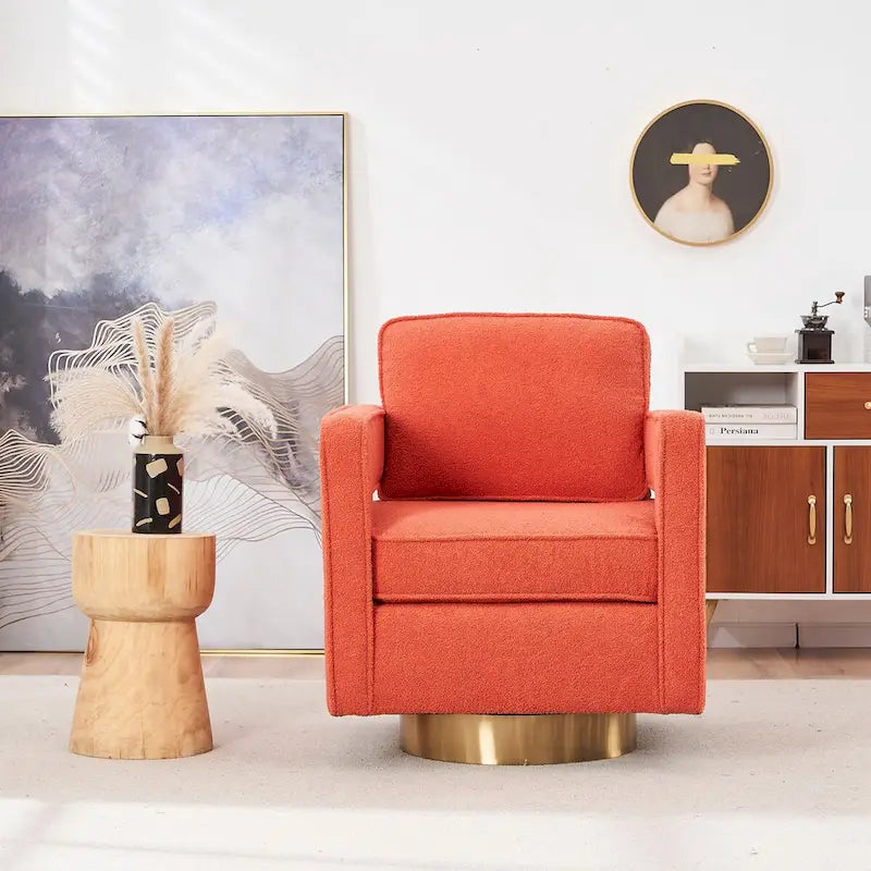 Fauteuil pivotant moderne Ouyessir avec dossier ajouré et base dorée
