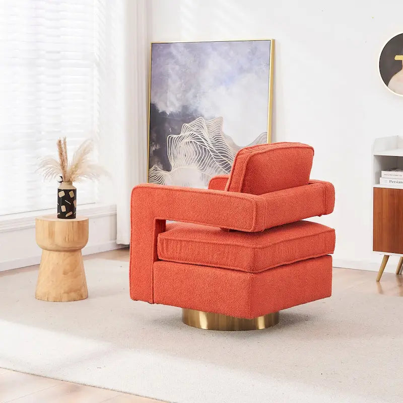 Fauteuil pivotant moderne Ouyessir avec dossier ajouré et base dorée