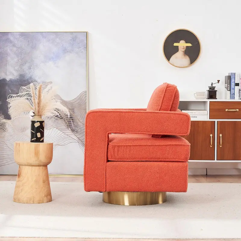 Fauteuil pivotant moderne Ouyessir avec dossier ajouré et base dorée