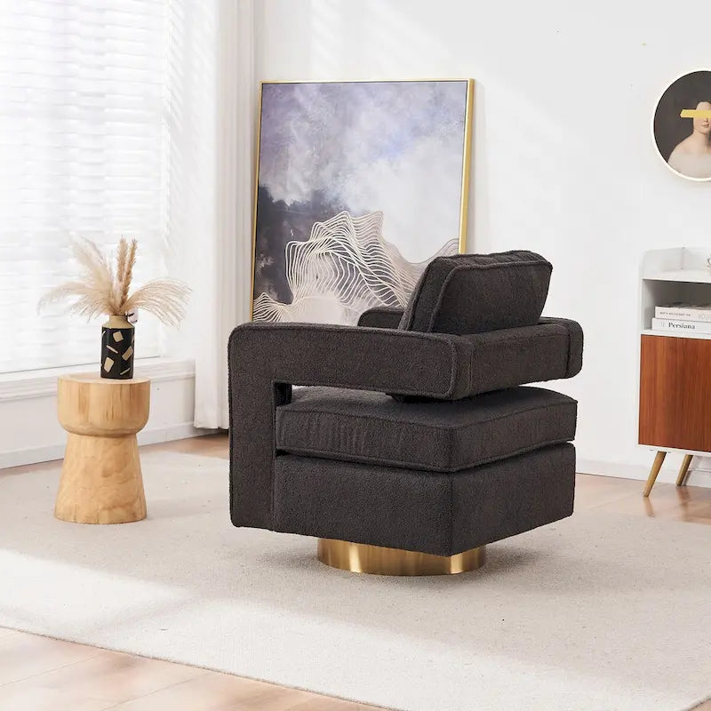 Fauteuil pivotant moderne Ouyessir avec dossier ajouré et base dorée