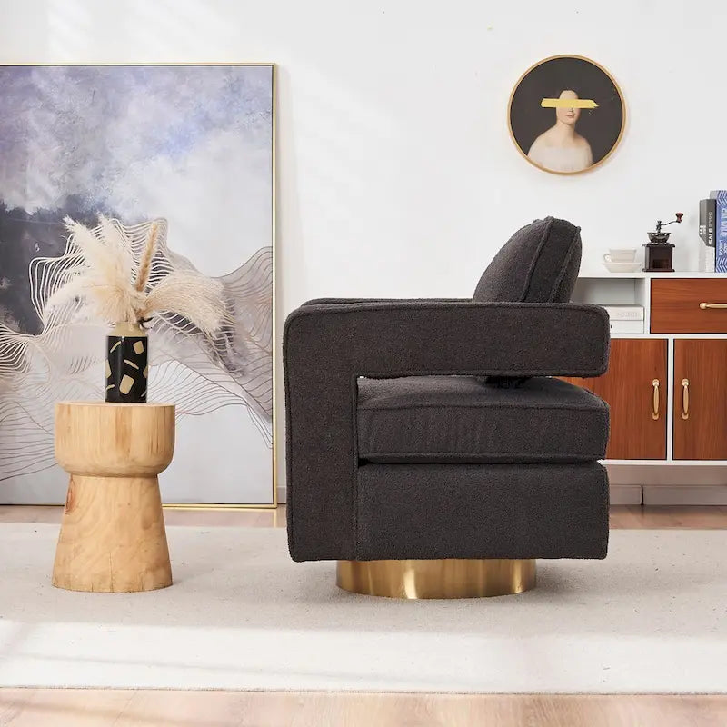 Fauteuil pivotant moderne Ouyessir avec dossier ajouré et base dorée