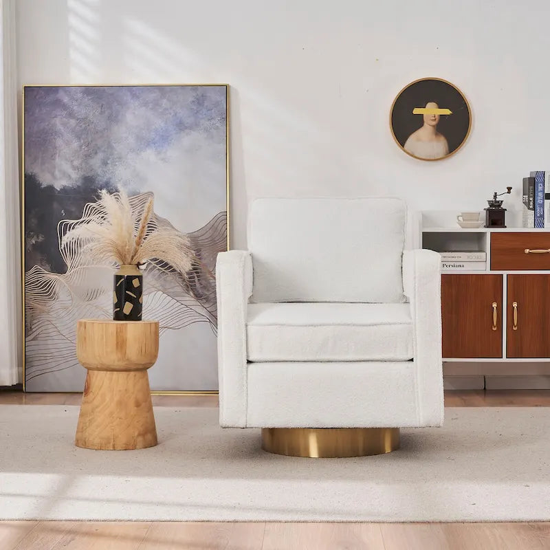 Fauteuil pivotant moderne Ouyessir avec dossier ajouré et base dorée
