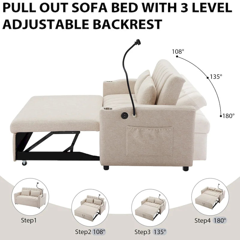Canapé convertible 2 places avec ports USB