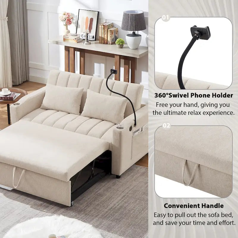 Canapé convertible 2 places avec ports USB