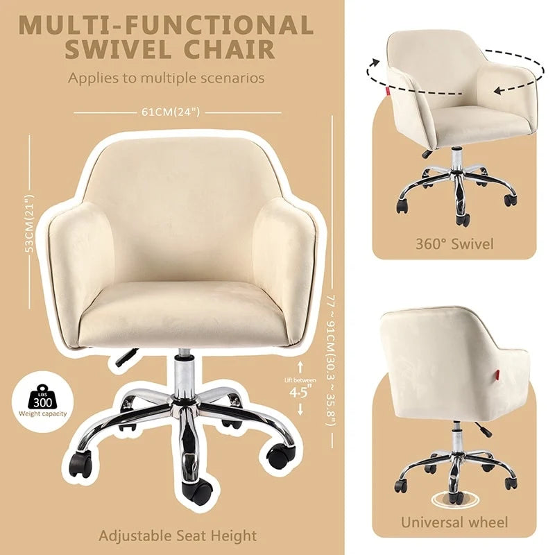 VANITII Fauteuil d'appoint Chaise de bureau pivotante avec roulettes Moderne Réglable en hauteur Rose/Gris/Blanc