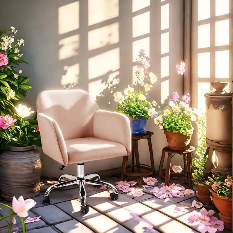 VANITII Fauteuil d'appoint Chaise de bureau pivotante avec roulettes Moderne Réglable en hauteur Rose/Gris/Blanc