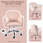 VANITII Fauteuil d'appoint Chaise de bureau pivotante avec roulettes Moderne Réglable en hauteur Rose/Gris/Blanc