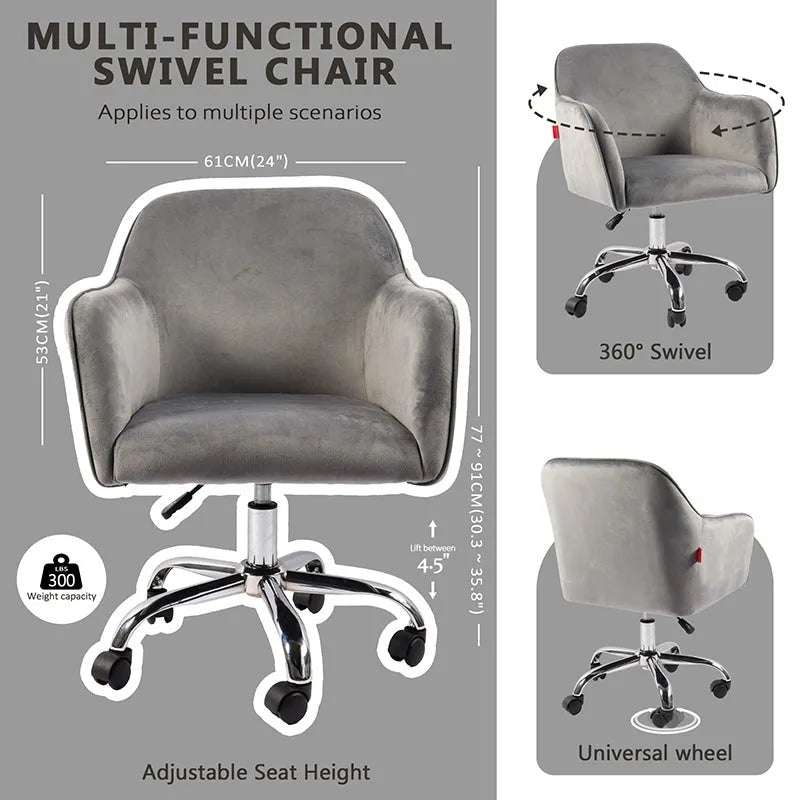 VANITII Fauteuil d'appoint Chaise de bureau pivotante avec roulettes Moderne Réglable en hauteur Rose/Gris/Blanc