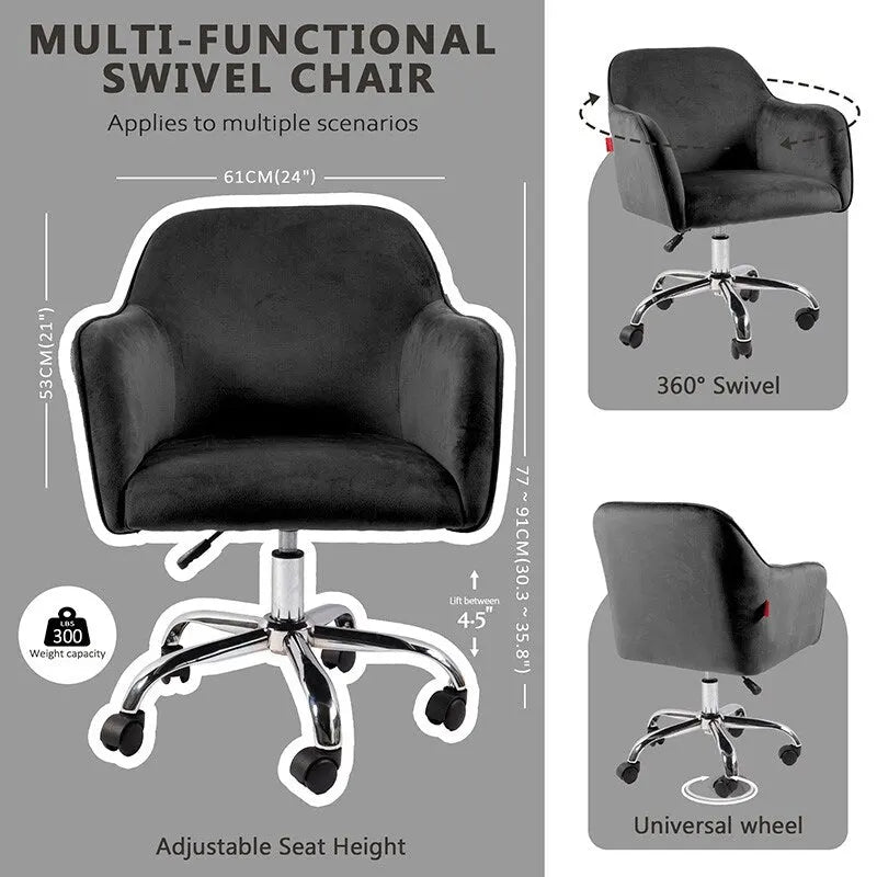 VANITII Fauteuil d'appoint Chaise de bureau pivotante avec roulettes Moderne Réglable en hauteur Rose/Gris/Blanc