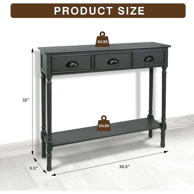 Console de couloir Burlington Wood à 3 tiroirs