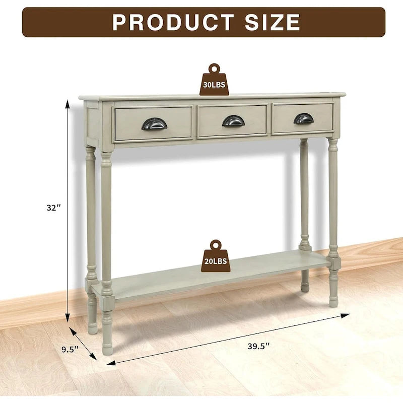 Console de couloir Burlington Wood à 3 tiroirs