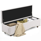 Banc de rangement capitonné de 48,5 po avec clous décoratifs et 2 grandes poches latérales pour chambre à coucher, salon, entrée