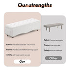 Banc de rangement capitonné de 48,5 po avec clous décoratifs et 2 grandes poches latérales pour chambre à coucher, salon, entrée