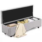 Banc de rangement capitonné de 48,5 po avec clous décoratifs et 2 grandes poches latérales pour chambre à coucher, salon, entrée