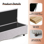 Banc de rangement capitonné de 48,5 po avec clous décoratifs et 2 grandes poches latérales pour chambre à coucher, salon, entrée