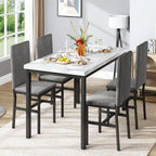 Ensemble de salle à manger décontracté Grondin Modern Style 5 pièces avec plateau en faux marbre et 4 chaises de salle à manger rembourrées en velours