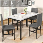 Ensemble de salle à manger décontracté Grondin Modern Style 5 pièces avec plateau en faux marbre et 4 chaises de salle à manger rembourrées en velours