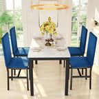Ensemble de salle à manger décontracté Grondin Modern Style 5 pièces avec plateau en faux marbre et 4 chaises de salle à manger rembourrées en velours
