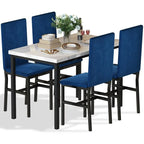 Ensemble de salle à manger décontracté Grondin Modern Style 5 pièces avec plateau en faux marbre et 4 chaises de salle à manger rembourrées en velours