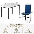 Ensemble de salle à manger décontracté Grondin Modern Style 5 pièces avec plateau en faux marbre et 4 chaises de salle à manger rembourrées en velours