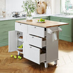 Ensemble îlot de cuisine de ferme avec abattant – Table à manger avec meuble de rangement, tiroirs et tabourets, étagère réglable