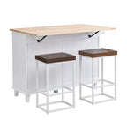 Ensemble îlot de cuisine de ferme avec abattant – Table à manger avec meuble de rangement, tiroirs et tabourets, étagère réglable