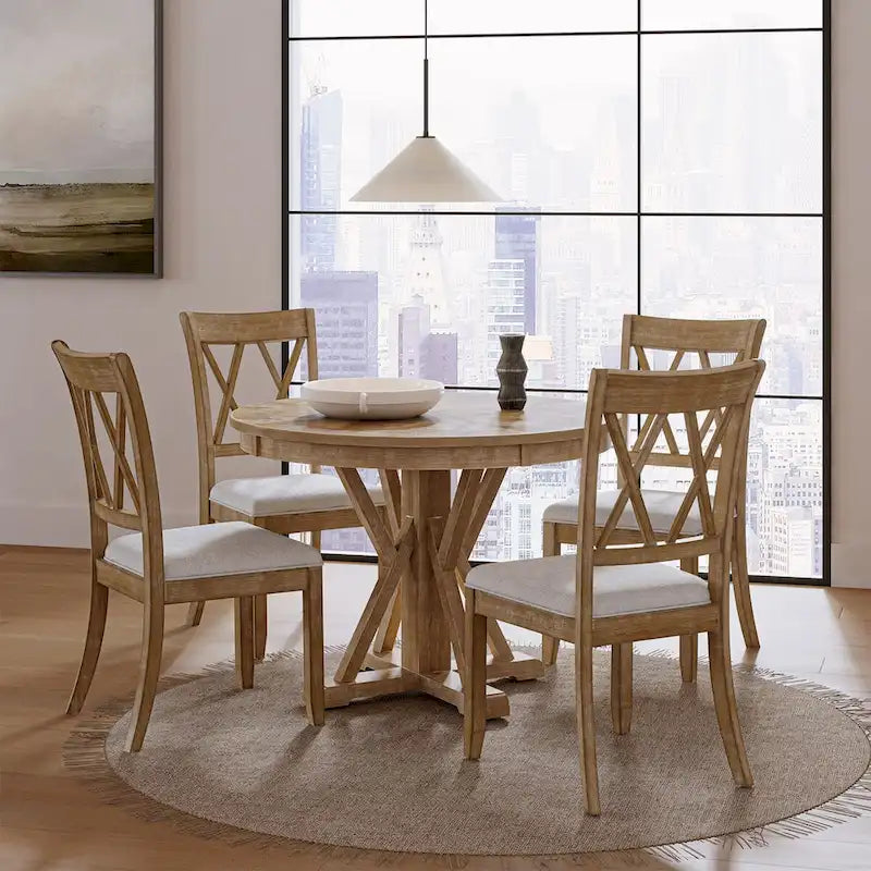 Ensemble de table à manger ronde naturelle pour 4 personnes, style rustique