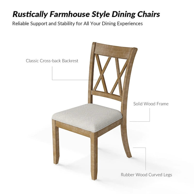 Ensemble de table à manger ronde naturelle pour 4 personnes, style rustique