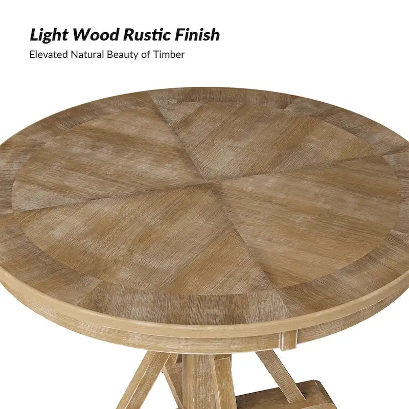 Ensemble de table à manger ronde naturelle pour 4 personnes, style rustique