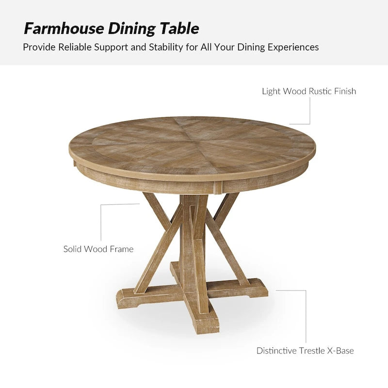 Ensemble de table à manger ronde naturelle pour 4 personnes, style rustique
