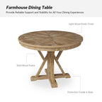 Ensemble de table à manger ronde naturelle pour 4 personnes, style rustique