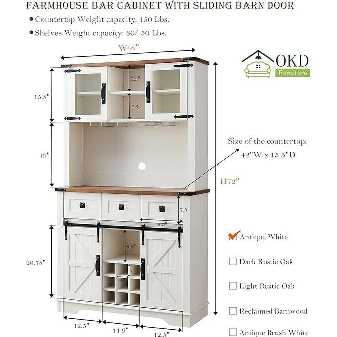 Meuble Bar de Ferme, Buffet de Cuisine, Table d'Appoint Bar à Café - S.O.