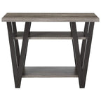 Table d'appoint contemporaine Zig-zag en bois massif avec étagère inférieure, gris et noir