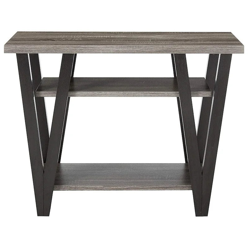 Table d'appoint contemporaine Zig-zag en bois massif avec étagère inférieure, gris et noir