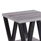 Table d'appoint contemporaine Zig-zag en bois massif avec étagère inférieure, gris et noir