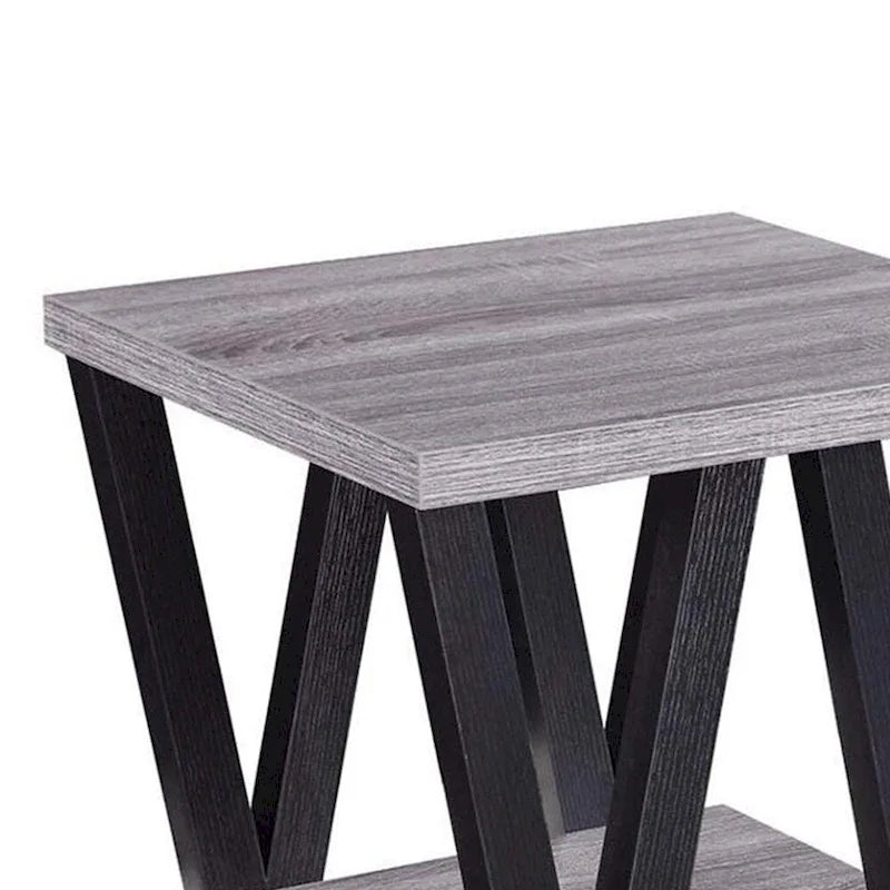 Table d'appoint contemporaine Zig-zag en bois massif avec étagère inférieure, gris et noir
