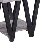 Table d'appoint contemporaine Zig-zag en bois massif avec étagère inférieure, gris et noir