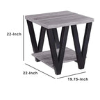 Table d'appoint contemporaine Zig-zag en bois massif avec étagère inférieure, gris et noir